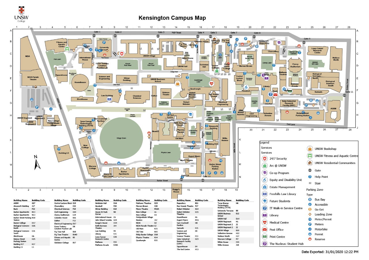 Download detailed PDF map of the Kensington campus.
